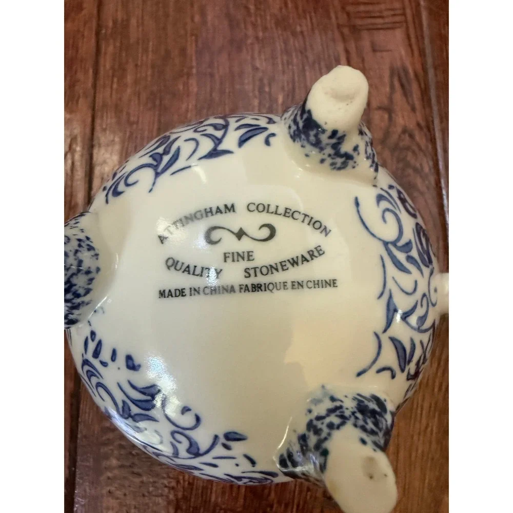 Anthropologie Attingham Collection Blue White Fine Stoneware Footed Cup Planter